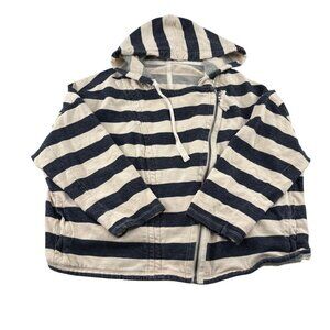Ann Taylor Loft Womens Striped Hoodie Jacket S Cotton Long Sleeve Blue & White